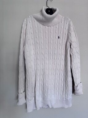 Ralph Lauren Sport Ivory Cable Knit Turtleneck Sweater Womens XL 100% Cotton